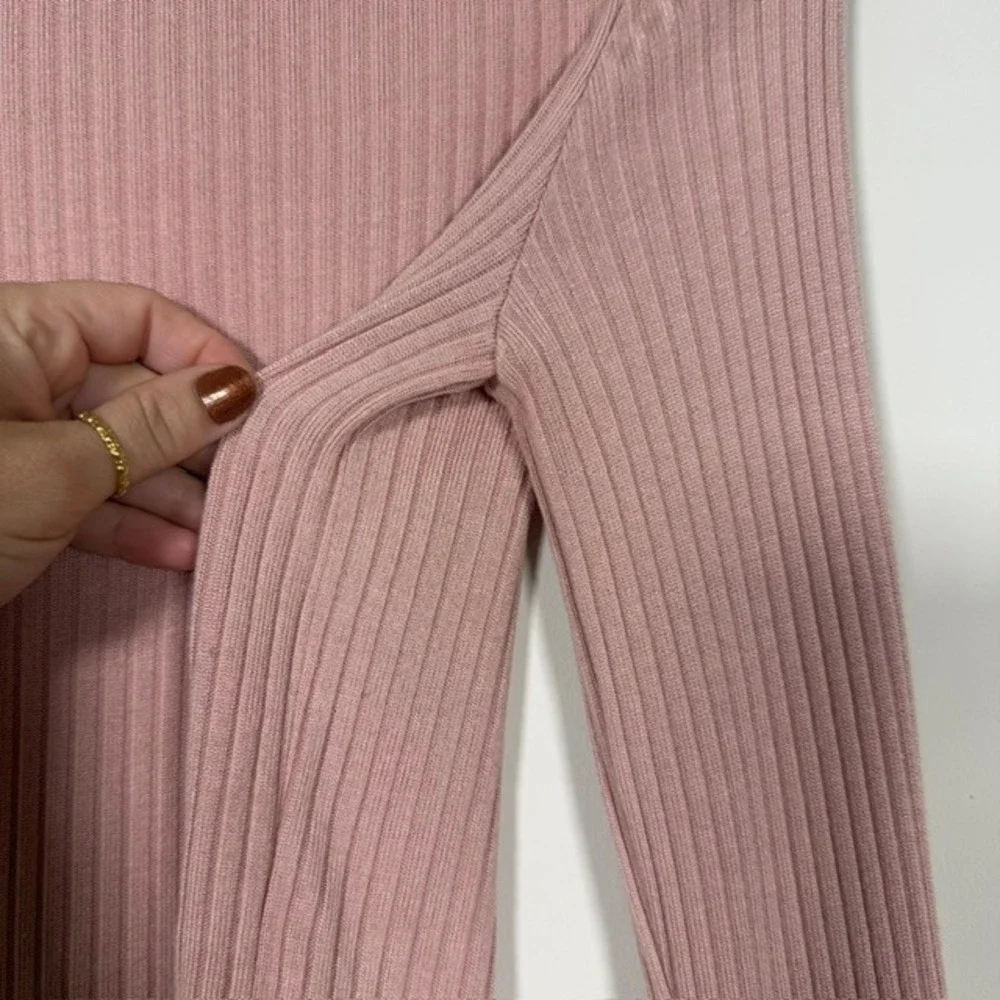 Reformation Jackie Blush Dusty Rose Ribbed Cropped Long Sleeve Top | Size S